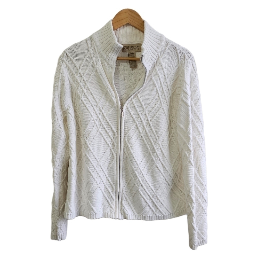 Jones New York white front zip cardigan sweater